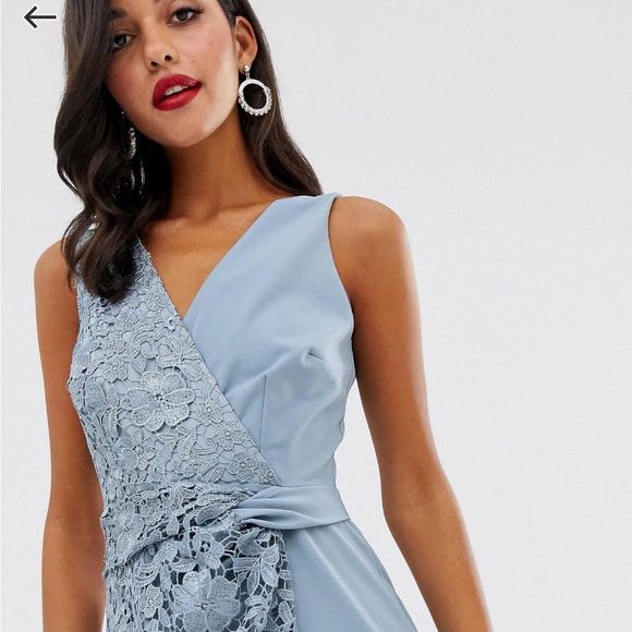 Little Mistress pencil dress with lace overlay in baby blue - Picture 3 of 8